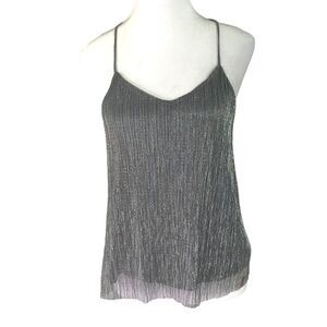 EXPRESS Women Top Cami Tank Silver and Black Tank Shimmer Sparkly Lined Small